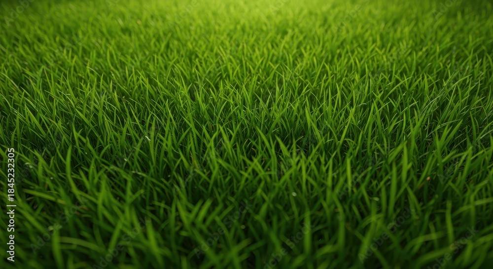 Obraz premium Immersive, low-angle perspective showcasing dense, vibrant green grass blades filling the frame, suggesting peace and organic texture and connection, macro, connection, joy