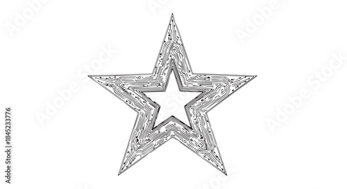 Intricate hollow star badge with metallic outline and layered geometric design suitable for graphic resources.