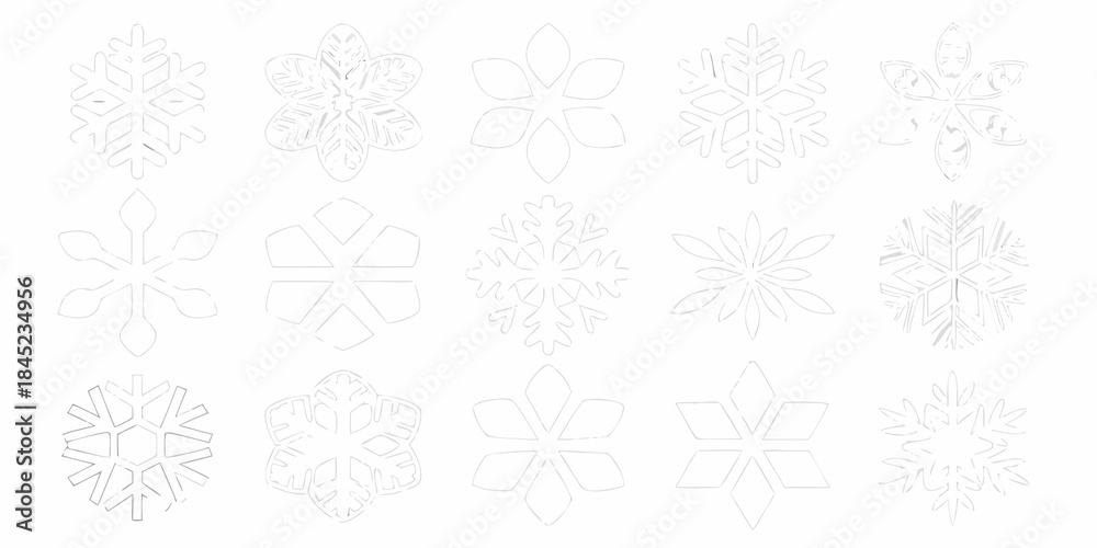 Naklejka premium Delicate line art illustrations of various snowflake designs on a white background