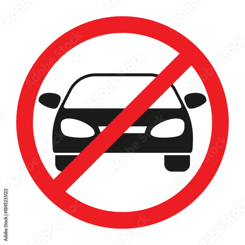 No parking and no entry signs - a red circle with a frontal silhouette of a car. Vector illustration isolated on a white background