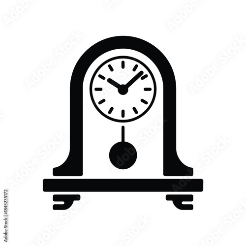 Vintage mantle clock icon with pendulum indicating classic timekeeping antique home decor element