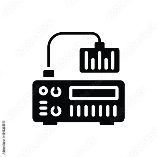 Black glyph icon of a professional audio equipment device symbolizing music production recording and sound engineering