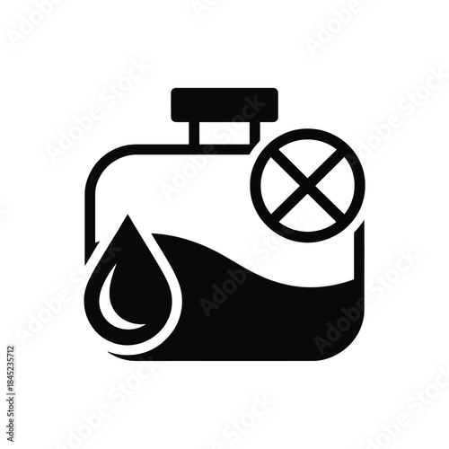Black glyph icon showing a container of liquid with a forbidden sign indicating non-potable or restricted use fluid