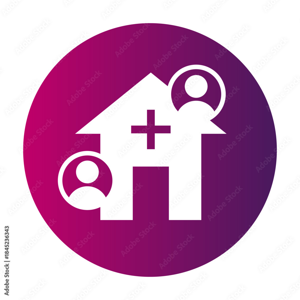 Obraz premium Hospital building icon. Medical center users. People service Vector clinic. Healthcare facility silhouette.