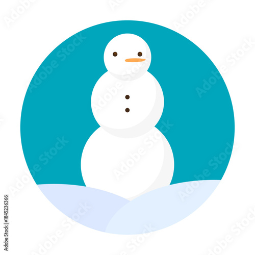Winter snowman character. Three body snowballs. Orange carrot nose. Vector season concept.