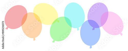 Colorful party balloons. Flying transparent objects. Overlapping sphere shapes. Vector celebration element.