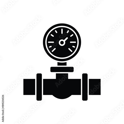 Pressure gauge icon showing measurement on pipeline for water gas or steam industrial flow control and regulation