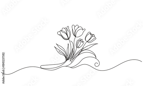 One line drawing of tulip bouquet minimalist floral vector illustration