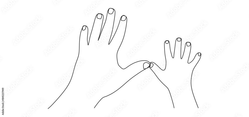Obraz premium continuous line vector design of adult and small child's hands eps 2