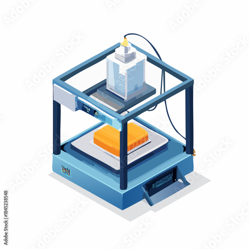3D Printer Creating Object Isometric Illustration.