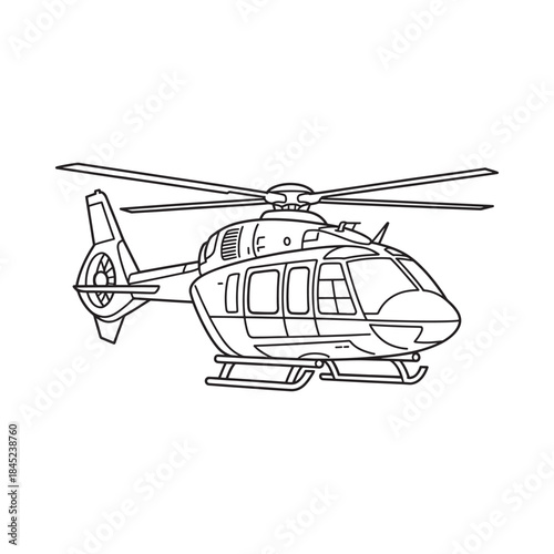 A detailed line drawing depicts a helicopter in a side view perspective