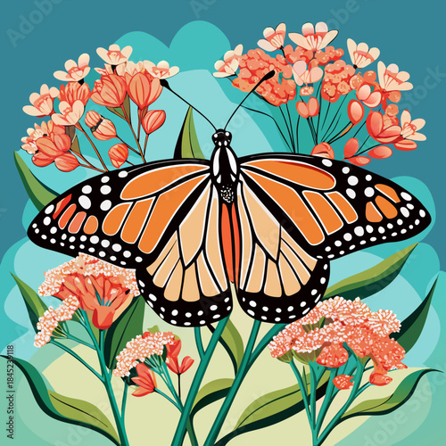Colorful butterfly resting on a flower in a summer garden closeup