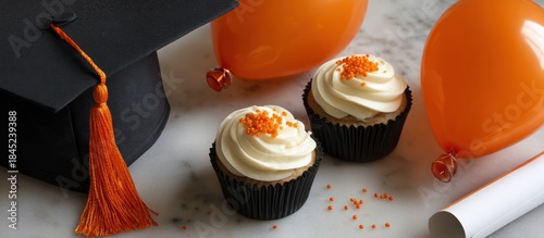 Graduation Celebration with Cupcakes and Balloons.