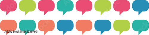 Bright vector collection of colorful, soft-cornered speech and chat bubbles in pink, green, teal, and coral, ideal for conversation, social media, and web communication.