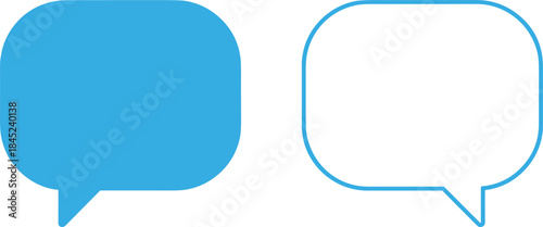 Clean vector set of contemporary rounded rectangular speech bubbles, featuring both a bright blue fill and a white outline version for modern web communication interfaces.