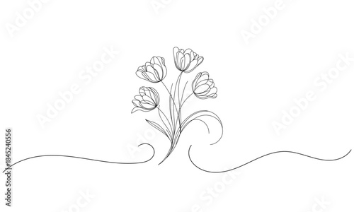 Tulip continuous one line art vector minimalist botanical illustration