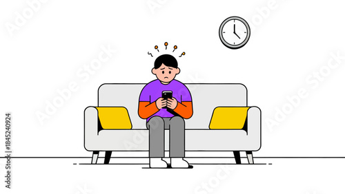 Boy Sitting on Sofa Waiting Illustration