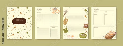 Templates for a cozy recipe book. The blank pages for your recipes. Cookbook. Vector.