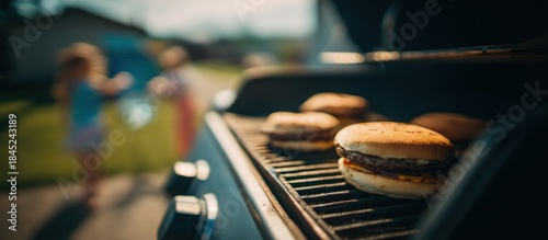 Grilling burgers on a summer day.