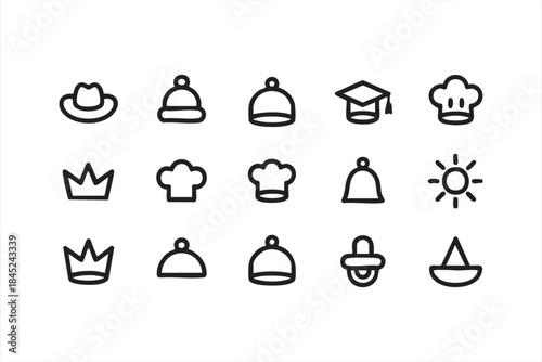 Minimal Interface Icons with Hats Crowns and Notification Symbols