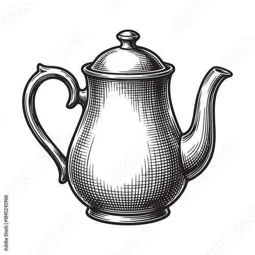 Antique Porcelain Teapot Vintage Engraving Sketch