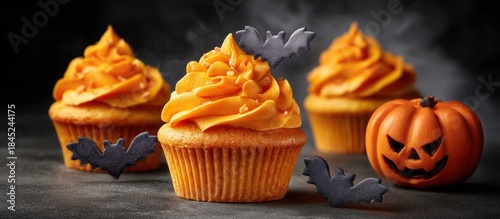 Halloween Cupcakes and Pumpkin Decorations.