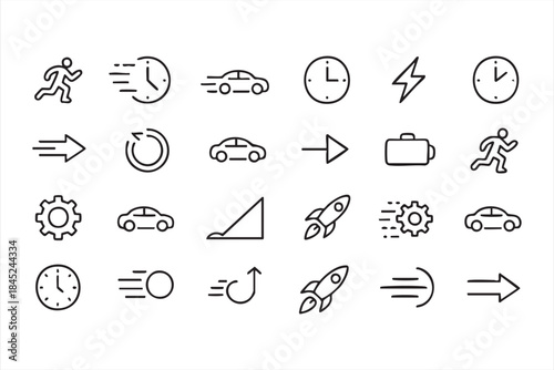 Motion and Speed Symbols with Arrows Rockets and Cars