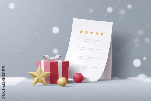 year end performance review concept with documents and christmas elements