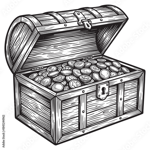 Open Pirate Treasure Chest Filled with Gold Coins