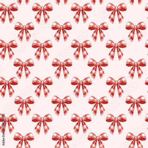 Beautiful red bows create charming pattern on soft pink background, perfect for festive occasions and celebrations. This design adds cheerful touch to any project