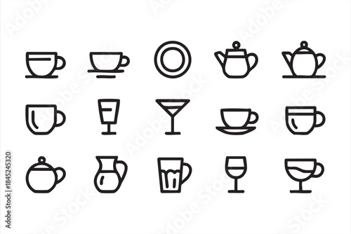Minimal Beverage Icons with Cups Glasses and Teaware