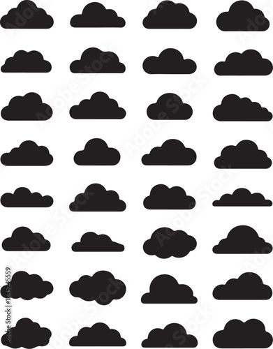 Collection of twenty eight black cloud icons