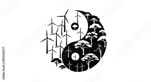 Symbol of balance between nature and renewable energy, presented as a yin yang.