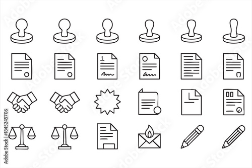 Agreement and Signature Icons with Stamps for Compliance Systems