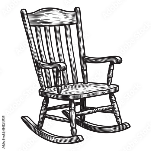 Vintage Wooden Rocking Chair Engraving Illustration