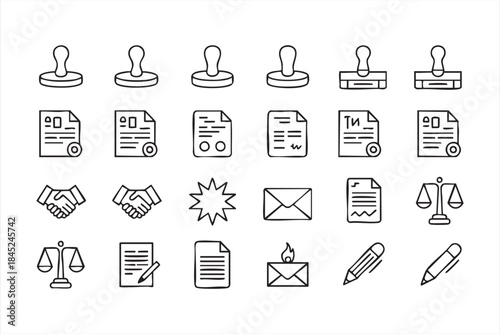Legal Document and Handshake Line Icons for Corporate Dashboards