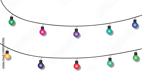 Brightly colored garland lights with glowing bulbs draped in two elegant lines, perfect vector illustration for festive occasions, celebrations, and joyful events