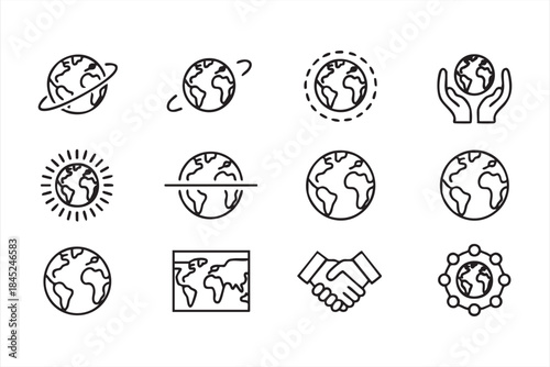 Minimal Globe Icons with Planet Earth and International Symbols