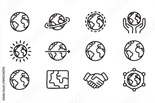 World and Earth Line Icons for Global Business and Branding