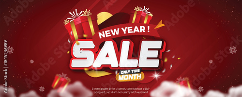 Flat new year promotion sale social media post template