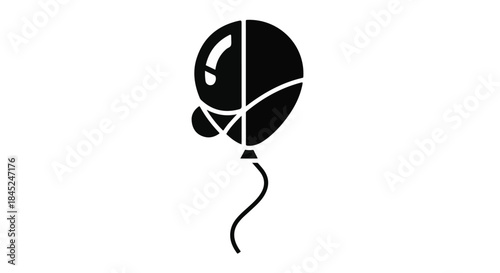 Simple, modern black and white illustration of a single balloon with a string.