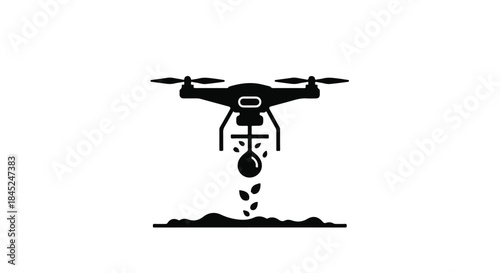Drone spraying liquid fertilizer on soil for agriculture