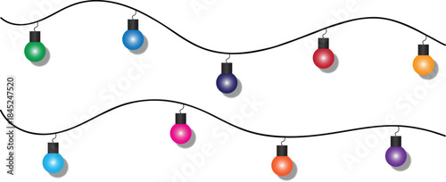 Festive string lights with various colored bulbs illuminating against a white background, perfect for holiday decorations and celebrations