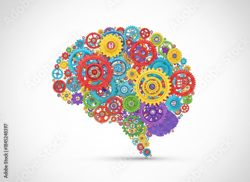 Cerveau mécanique composé d’engrenages colorés – concept d’intelligence