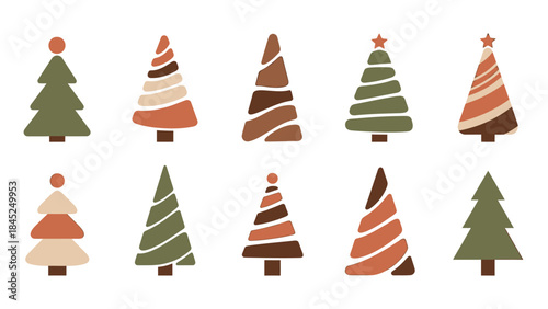 Christmas Trees Stylized Collection Flat Design Isolated on White Background