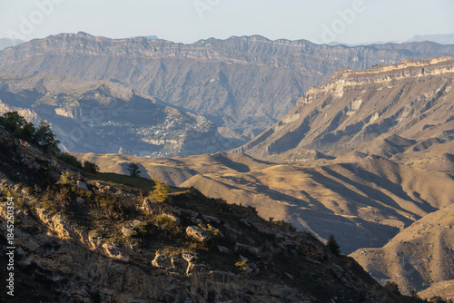Panoramic view of autumn landscape in the mountains of Dagestan