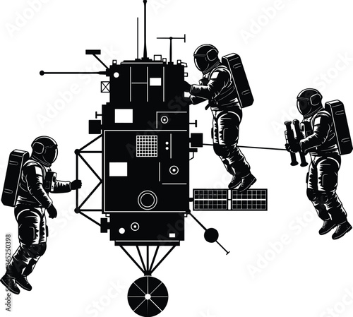 Astronauts Repairing Satellite in Space