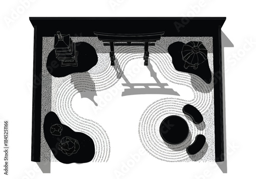 Zen Garden Design Top View Serene Raked Sand and Stone Arrangement layout architecture interior design icons exclusive