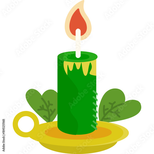 Candle In Holder With Flame