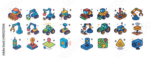 Colorful isometric technology and robotics icons